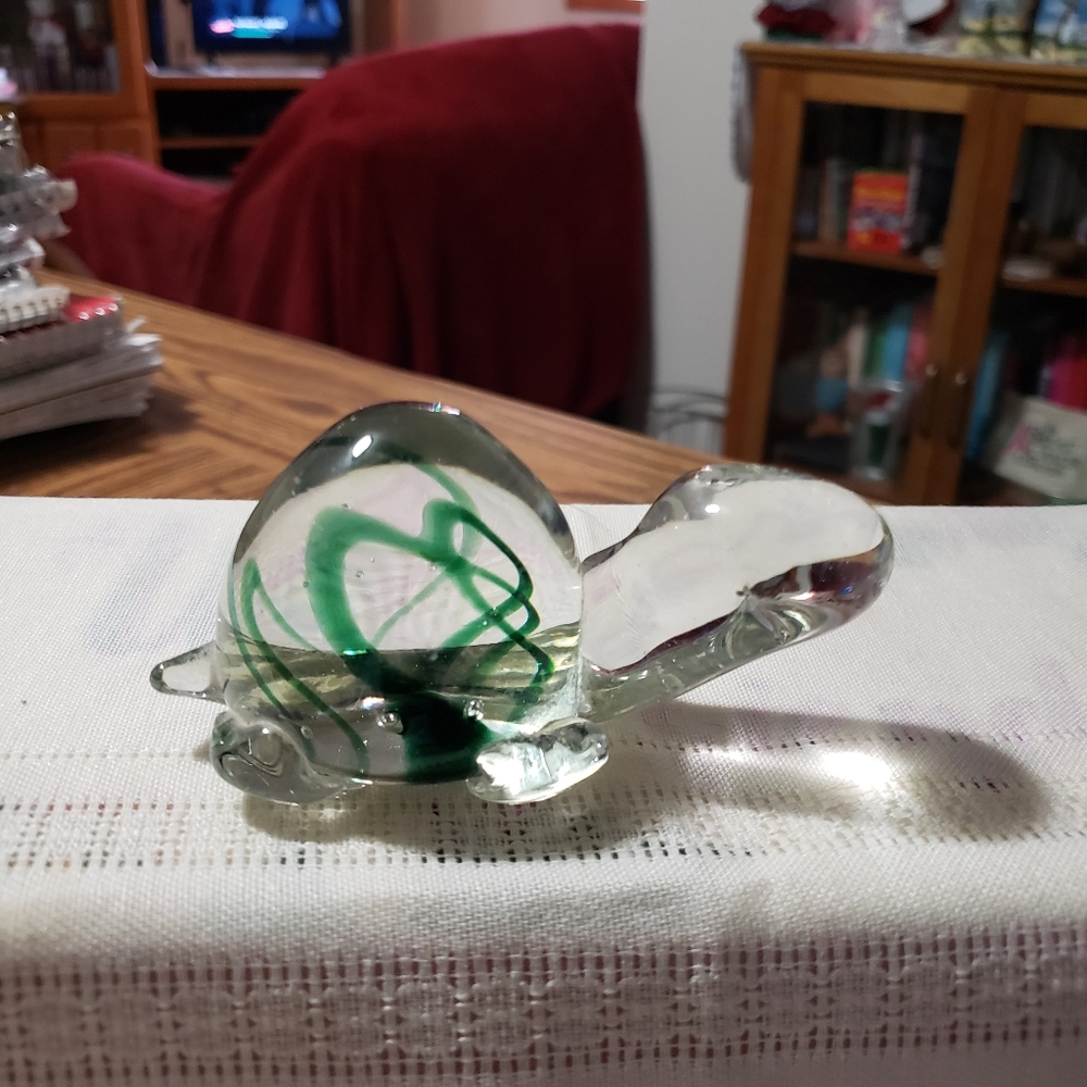 Beautiful Glass Turtle with green swirls by Gorgeous Designs